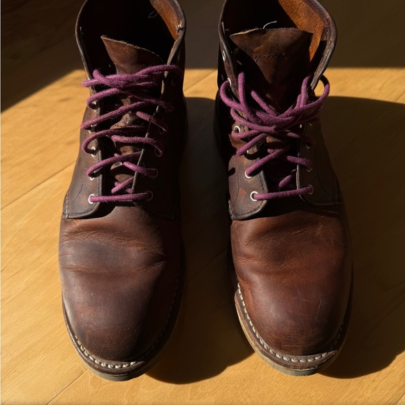 Red Wing Shoes Brown Boots with Purple Laces - Picture 1 of 6